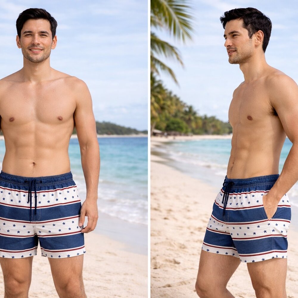 George Patriotic Red Blue White Swim Trunks LG 36-38 NWT - Picture 2 of 8